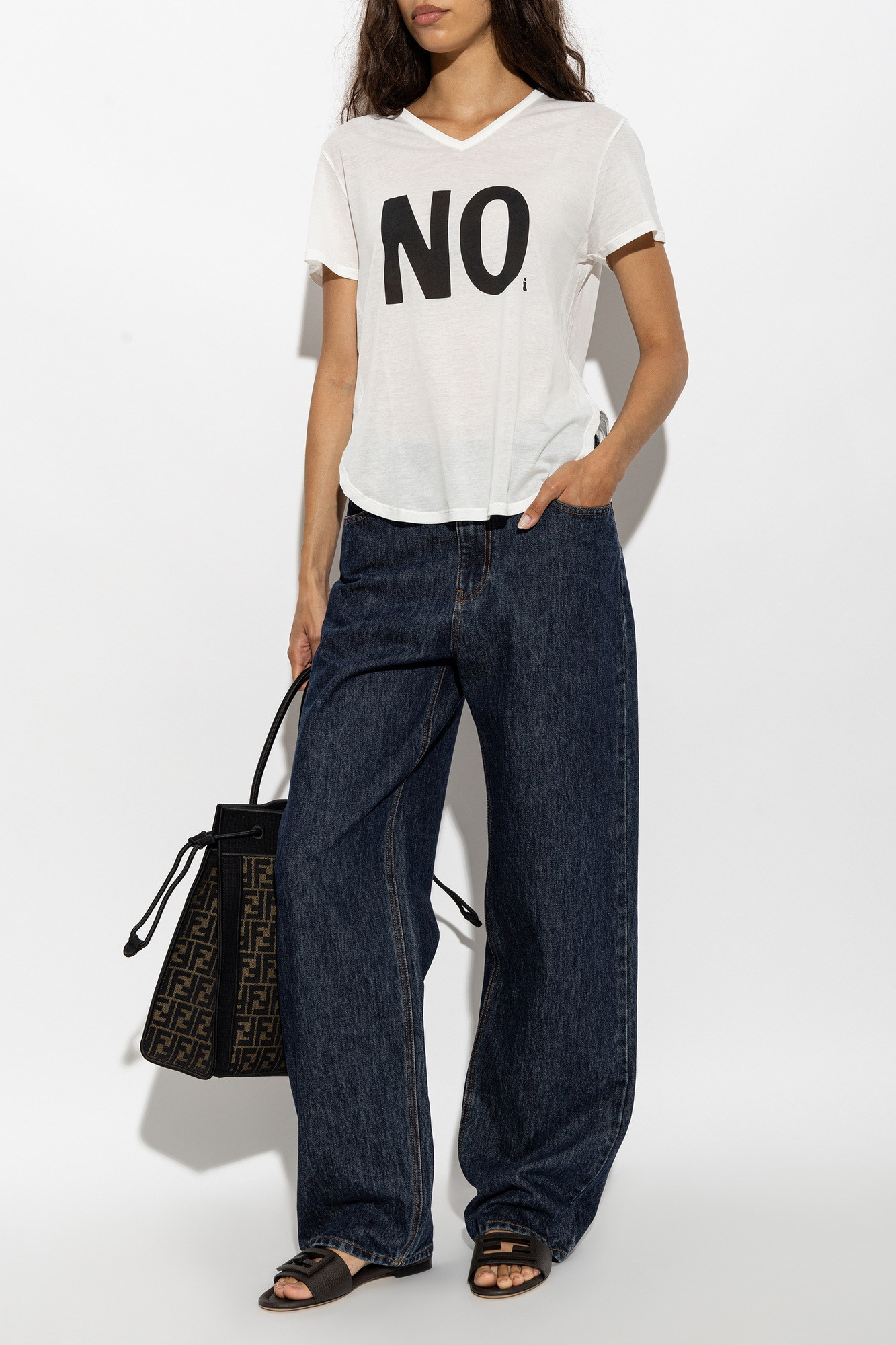 Cream T-shirt with print Fendi - Vitkac AS